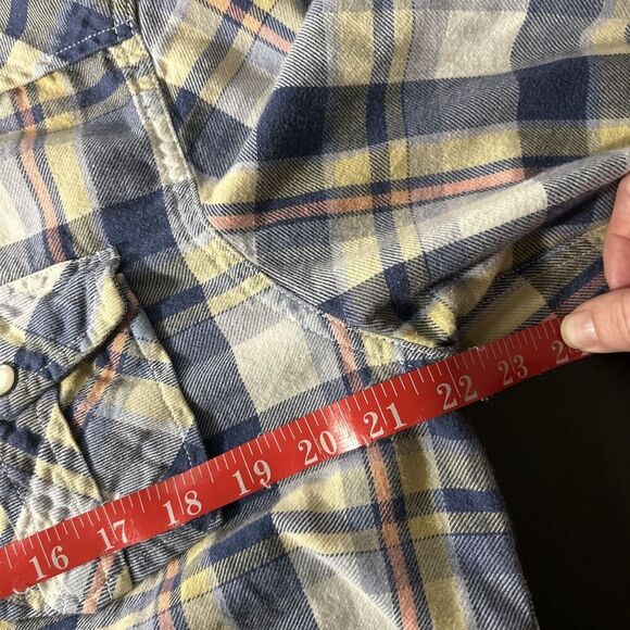 Guess Mens Flannel Button Down Slim Fit Coupe Serree Shirt Western Pearl Snap L - Picture 8 of 9